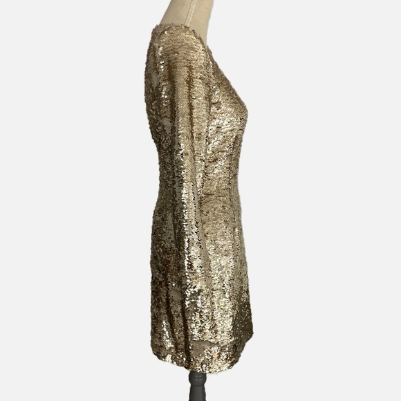 ASTR the Label Sequins Mini Dress Gold Size Medium Lined Long Sleeve Cocktail - Picture 5 of 12